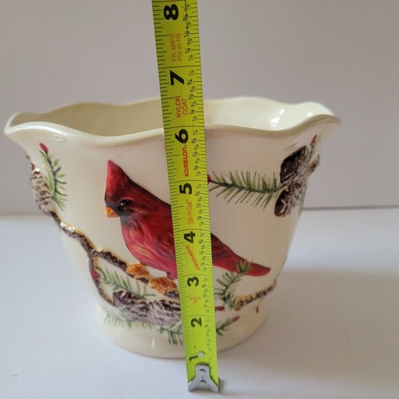 Jackson Perkins Ceramic Cardinal Planter - Hand-Painted Bird & Pinecone Design - - Picture 7 of 8